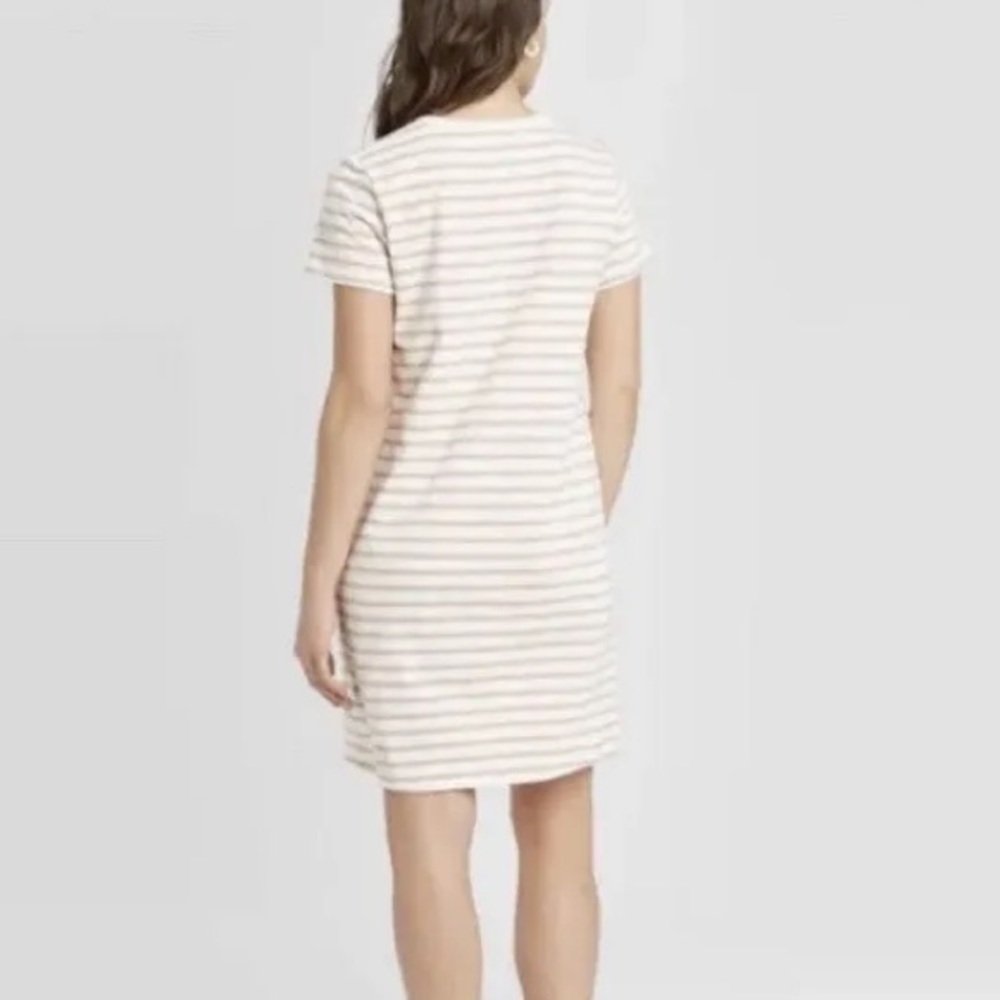 Universal Thread Women's Striped Short Sleeve T-Shirt Dress White And Beige - Picture 4 of 8